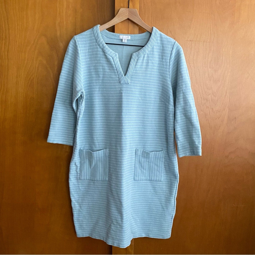 Loft Light Blue Striped Dress with Pockets Medium Petite
